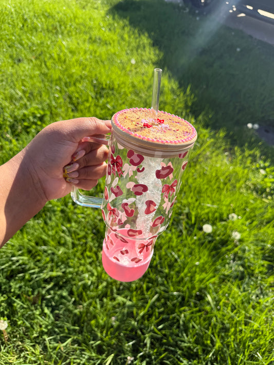 Pink Cheetah Glass Tumbler